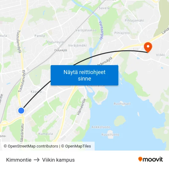 Kimmontie to Viikin kampus map