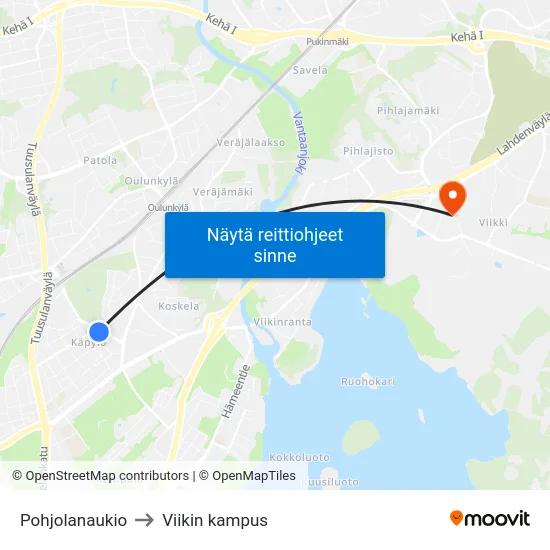 Pohjolanaukio to Viikin kampus map