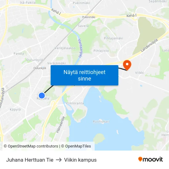 Juhana Herttuan Tie to Viikin kampus map