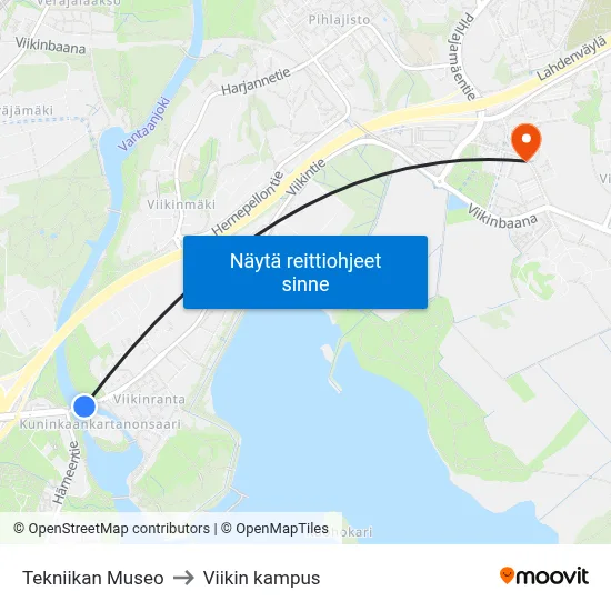 Tekniikan Museo to Viikin kampus map