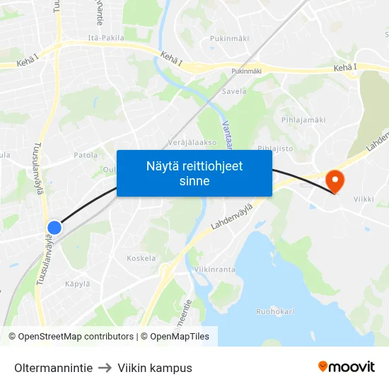 Oltermannintie to Viikin kampus map