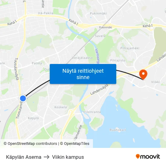 Käpylän Asema to Viikin kampus map