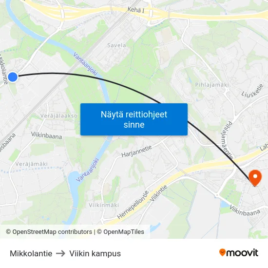 Mikkolantie to Viikin kampus map