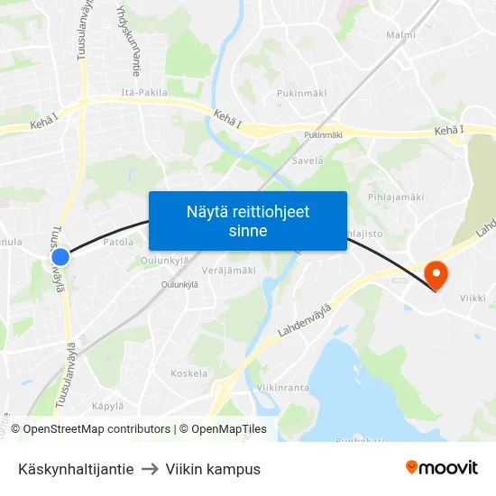 Käskynhaltijantie to Viikin kampus map