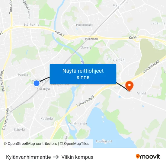 Kylänvanhimmantie to Viikin kampus map