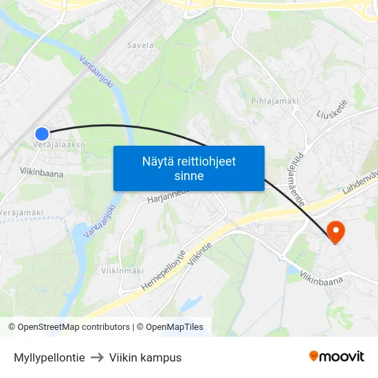 Myllypellontie to Viikin kampus map