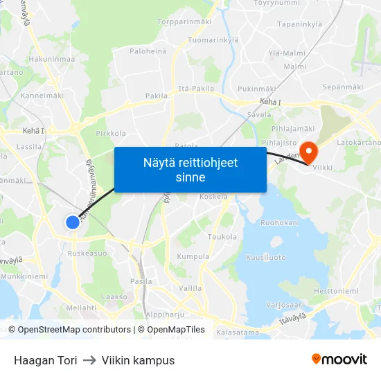 Haagan Tori to Viikin kampus map