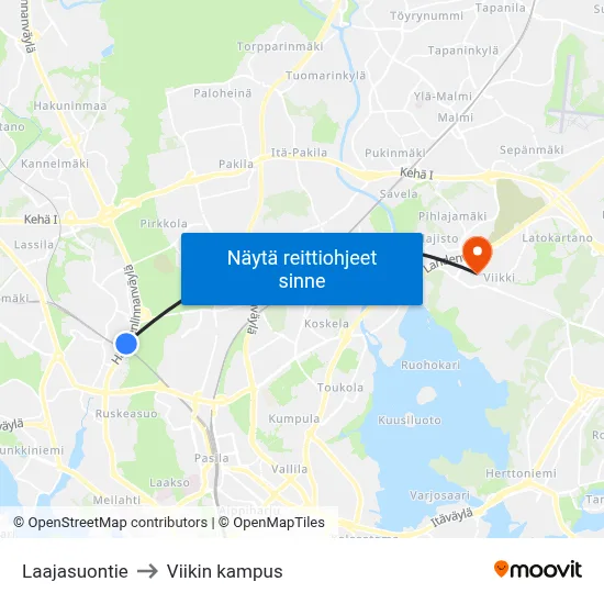 Laajasuontie to Viikin kampus map