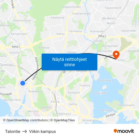 Talontie to Viikin kampus map