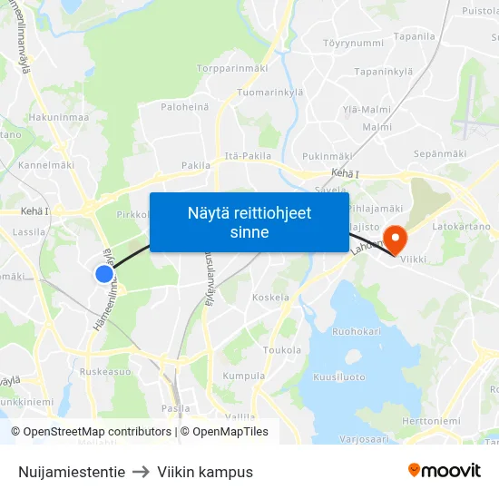 Nuijamiestentie to Viikin kampus map