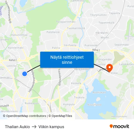 Thalian Aukio to Viikin kampus map