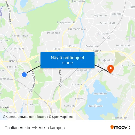 Thalian Aukio to Viikin kampus map