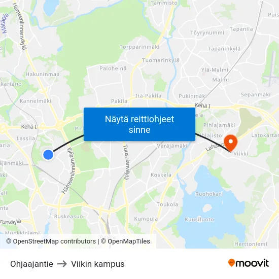 Ohjaajantie to Viikin kampus map