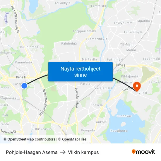 Pohjois-Haagan Asema to Viikin kampus map