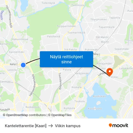 Kantelettarentie [Kaari] to Viikin kampus map