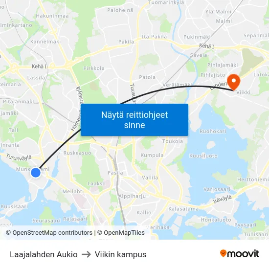 Laajalahden Aukio to Viikin kampus map