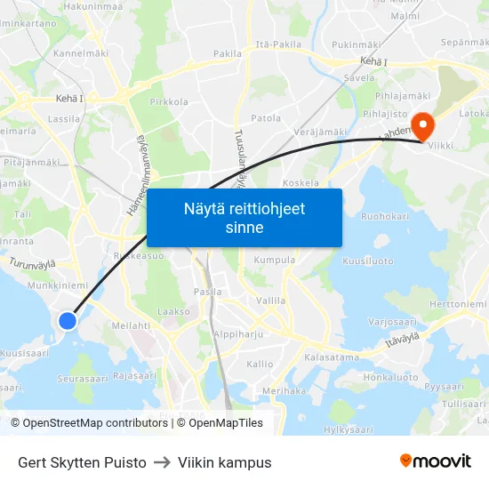 Gert Skytten Puisto to Viikin kampus map