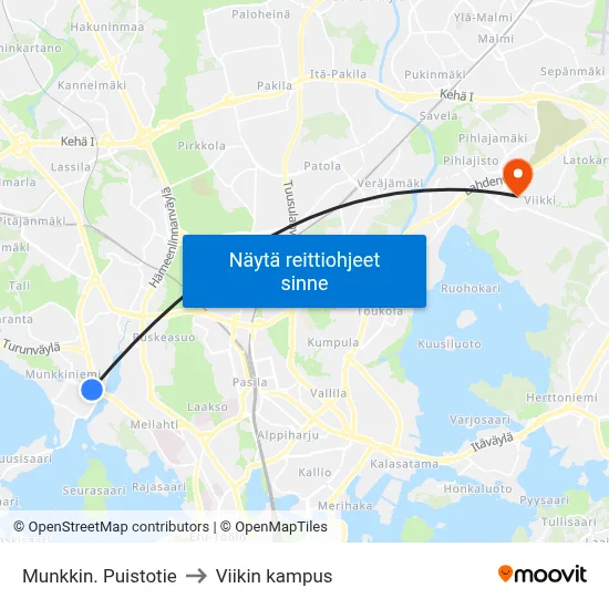 Munkkin. Puistotie to Viikin kampus map