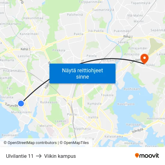 Ulvilantie 11 to Viikin kampus map