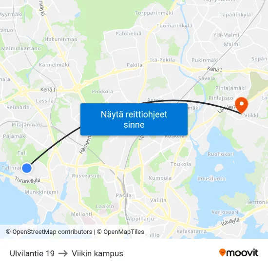 Ulvilantie 19 to Viikin kampus map