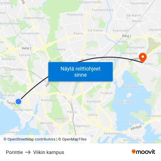 Porintie to Viikin kampus map