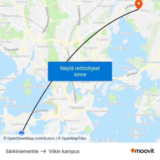 Särkiniementie to Viikin kampus map