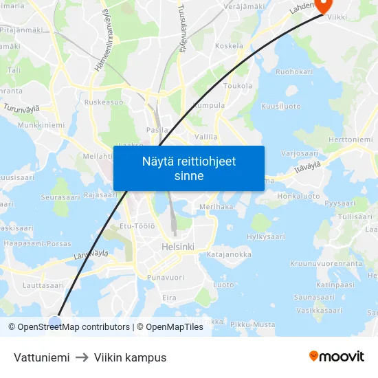 Vattuniemi to Viikin kampus map