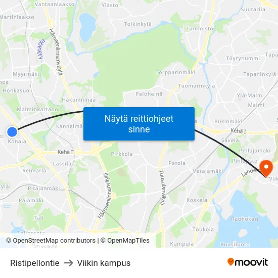 Ristipellontie to Viikin kampus map