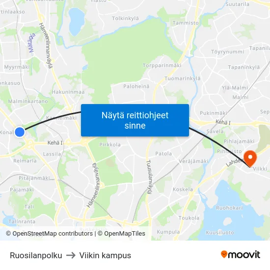 Ruosilanpolku to Viikin kampus map