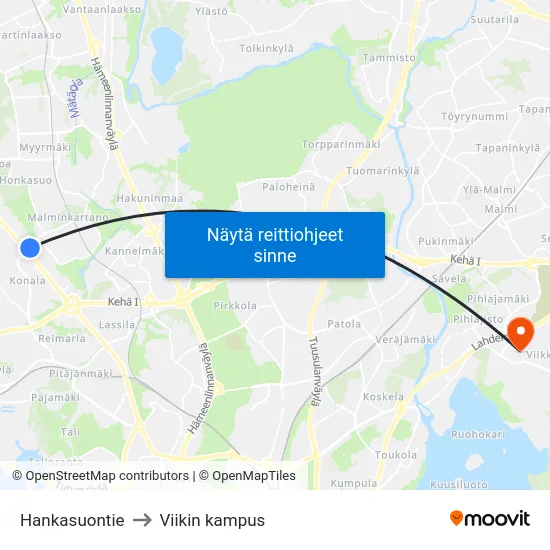 Hankasuontie to Viikin kampus map