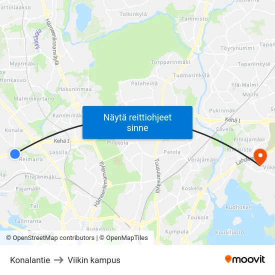 Konalantie to Viikin kampus map