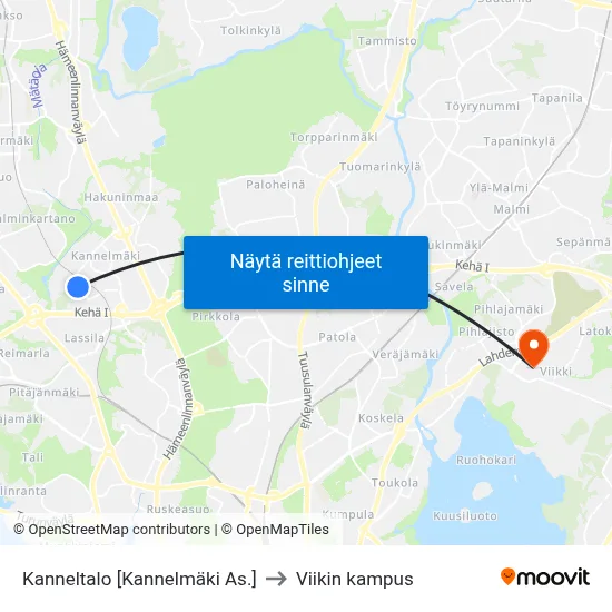 Kanneltalo [Kannelmäki As.] to Viikin kampus map