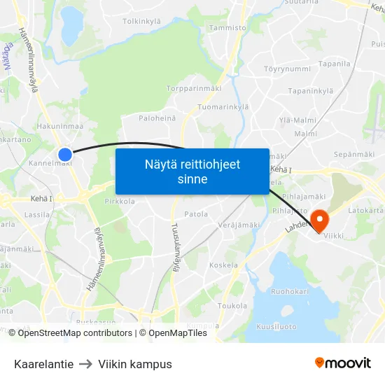Kaarelantie to Viikin kampus map
