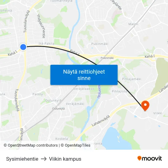 Sysimiehentie to Viikin kampus map