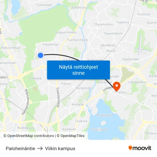 Paloheinäntie to Viikin kampus map