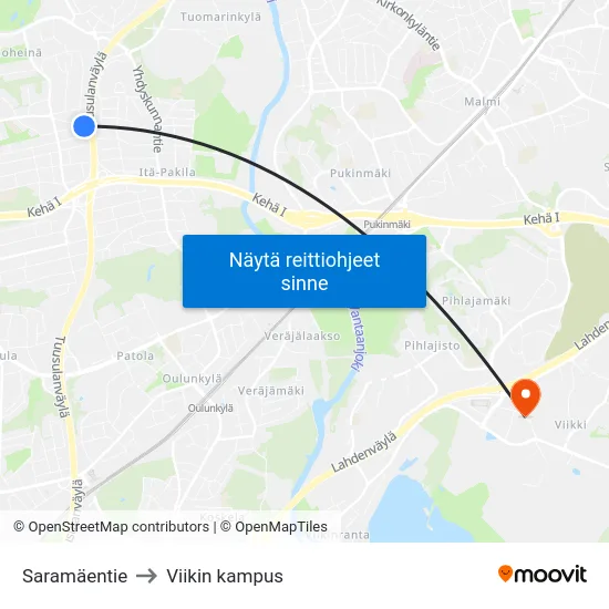 Saramäentie to Viikin kampus map