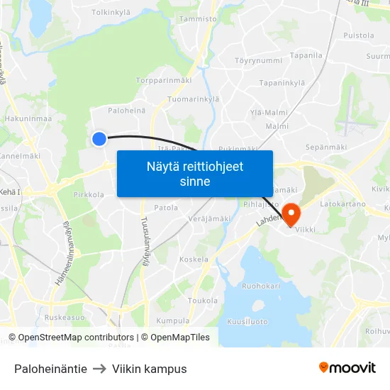 Paloheinäntie to Viikin kampus map