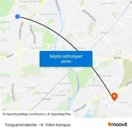 Torpparinmäentie to Viikin kampus map