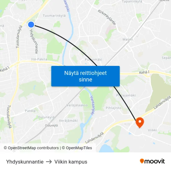 Yhdyskunnantie to Viikin kampus map