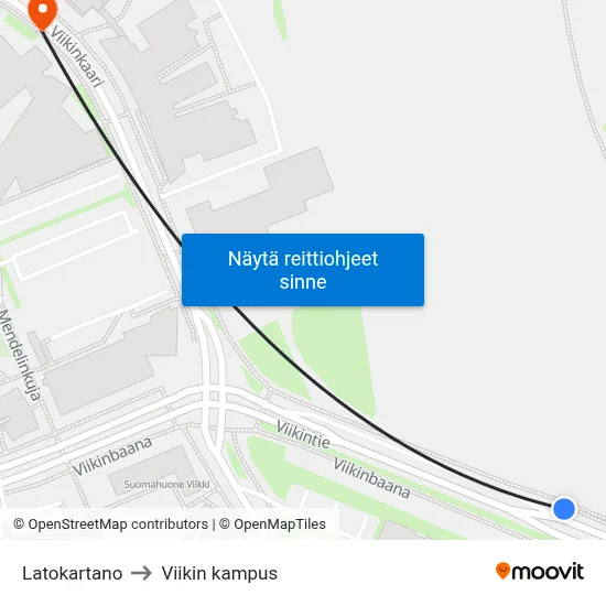 Latokartano to Viikin kampus map
