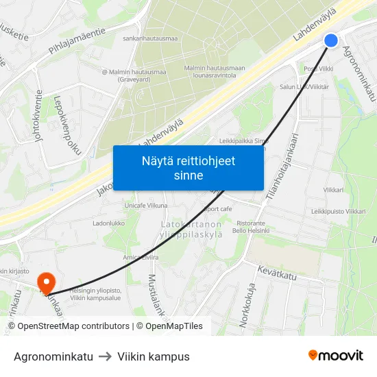 Agronominkatu to Viikin kampus map