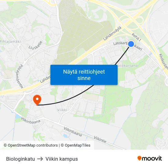 Biologinkatu to Viikin kampus map