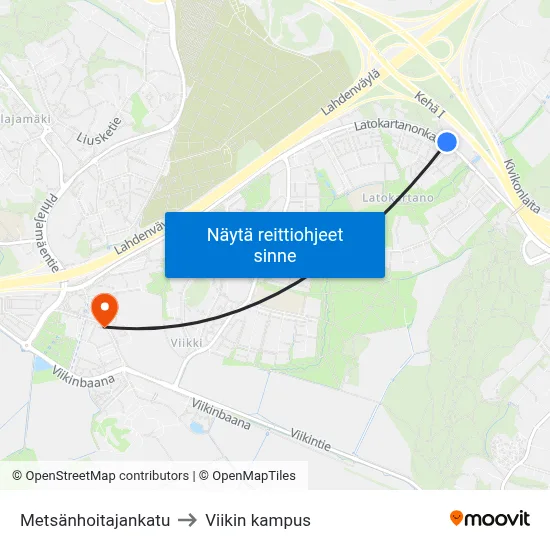 Metsänhoitajankatu to Viikin kampus map