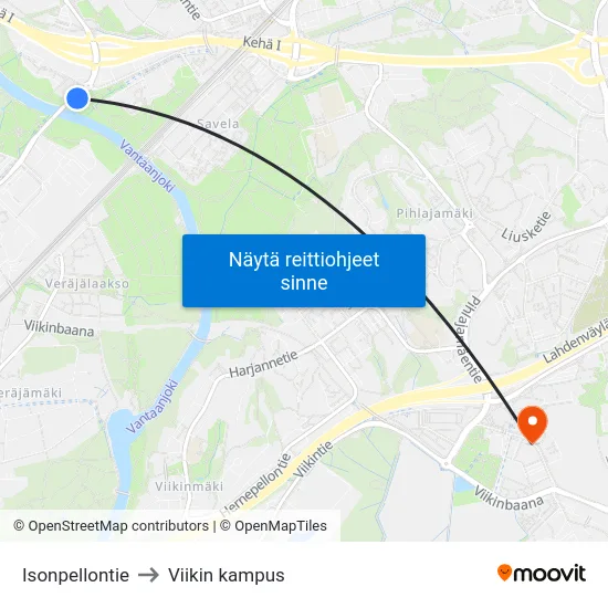Isonpellontie to Viikin kampus map