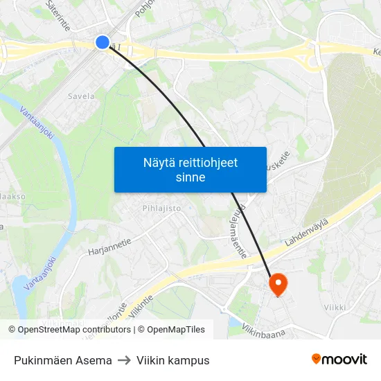 Pukinmäen Asema to Viikin kampus map