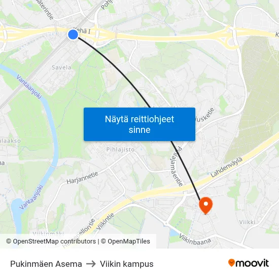Pukinmäen Asema to Viikin kampus map