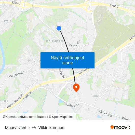 Maasälväntie to Viikin kampus map