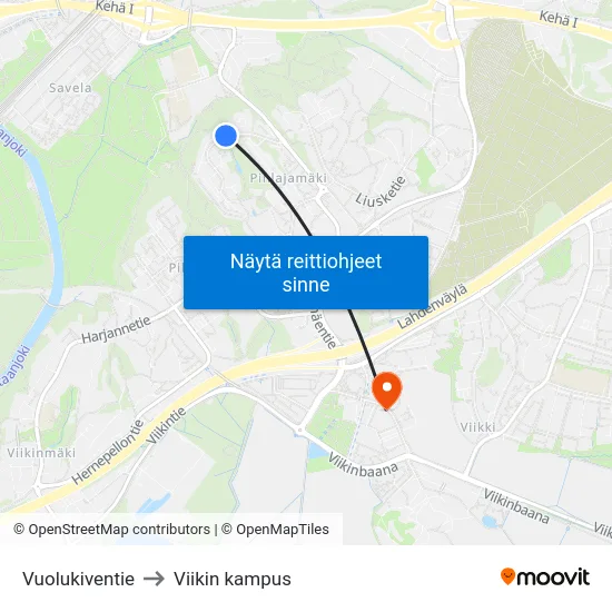 Vuolukiventie to Viikin kampus map