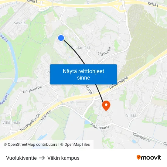 Vuolukiventie to Viikin kampus map