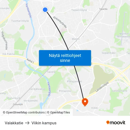 Valakkatie to Viikin kampus map